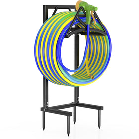 Qatsrin New Garden Hose Holder base with four spikes anchors securely for long hoses outdoors