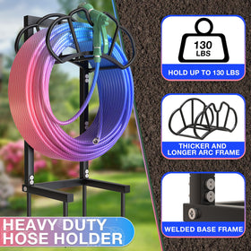 Qatsrin hose holder on a sturdy freestanding base for reliable yard storage.