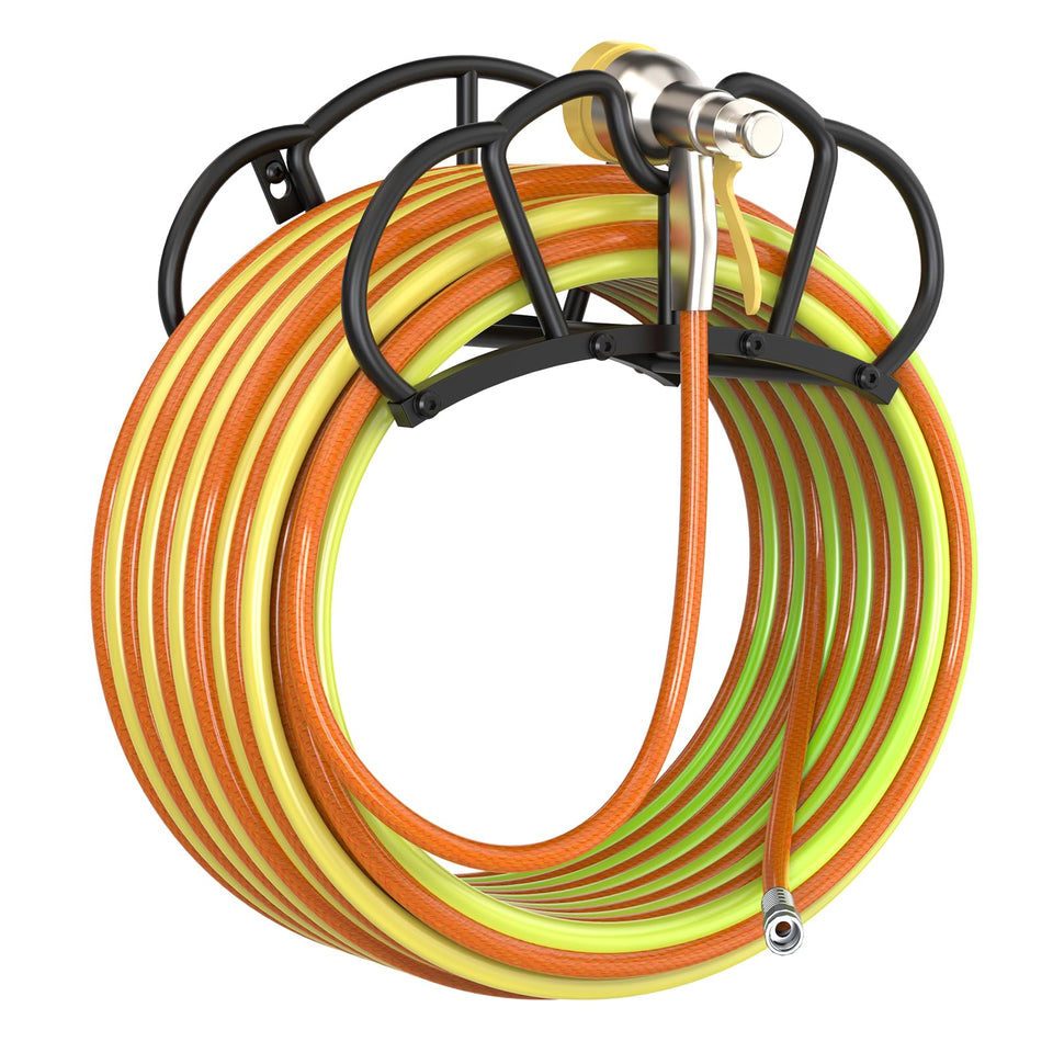 Qatsrin hose holder on wall angle view shows stability for long hoses