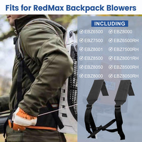 QCG metal buckle strap keeps blower attachment secure during cleanup tasks