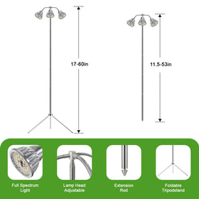 QCQHDU adjustable tripod stand extended to support tall indoor plants and seedlings.