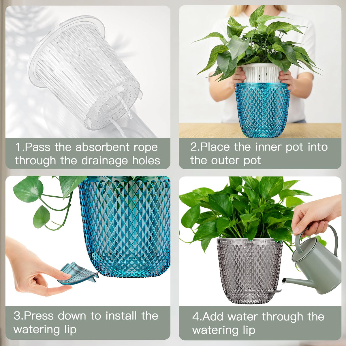 QCQHDU Klein Blue self-watering pots adapt to indoor and outdoor use.