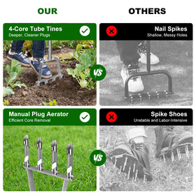 Qdreclod plug aerator supports seeds and fertilizer placement with improved soil contact.