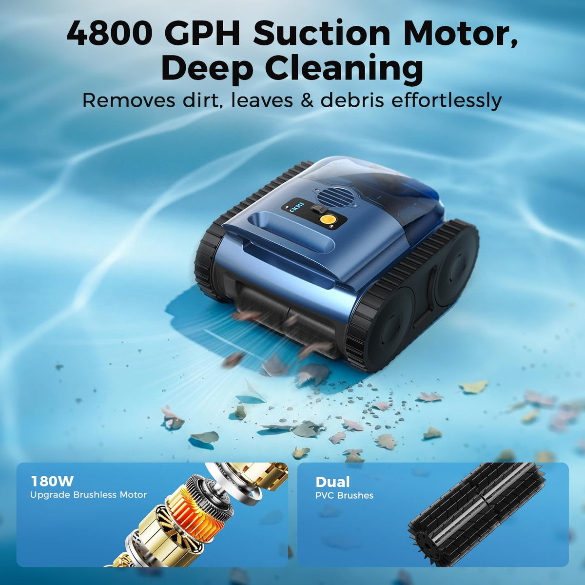 QGeeM 4WD tracks help the cleaner climb slopes smoothly