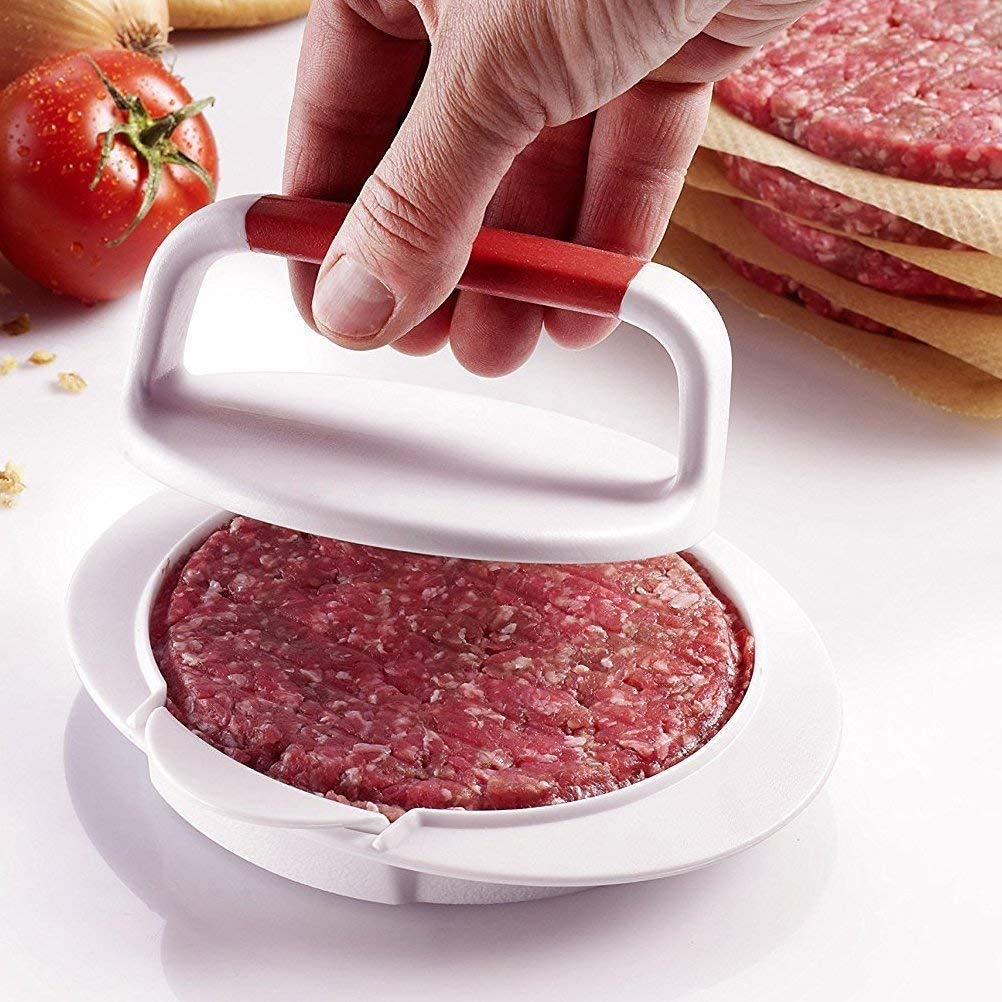 QELEG burger press grooves close up showing guide for uniform patties