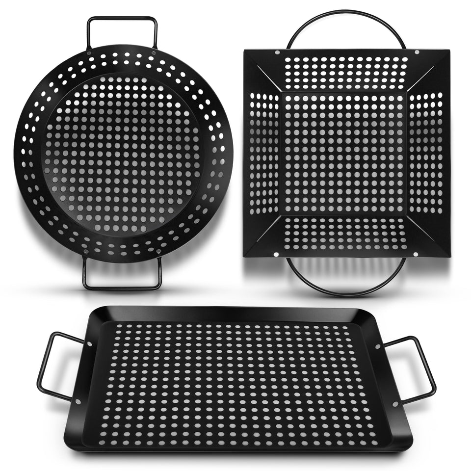 Qetumst large 3-piece grill basket rectangular on grill for even cooking