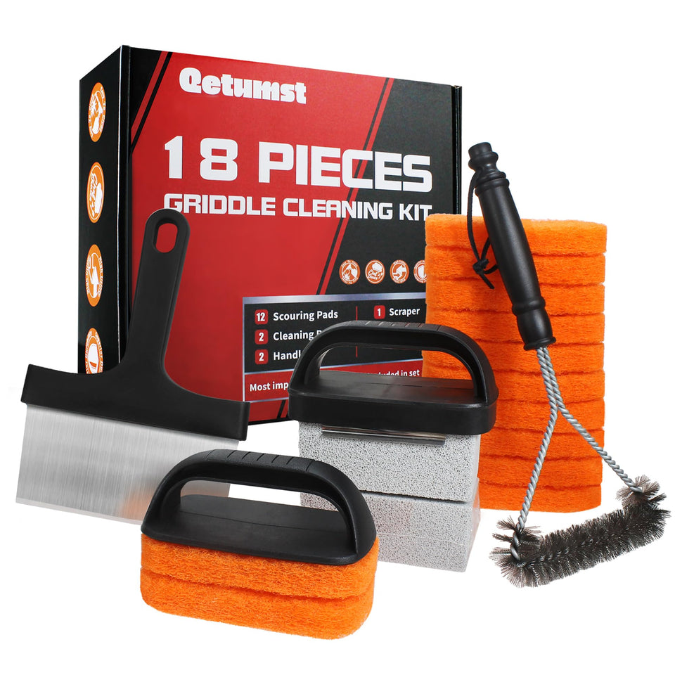 Qetumst upgraded griddle scraper removes baked-on residue for a smoother hot surface.