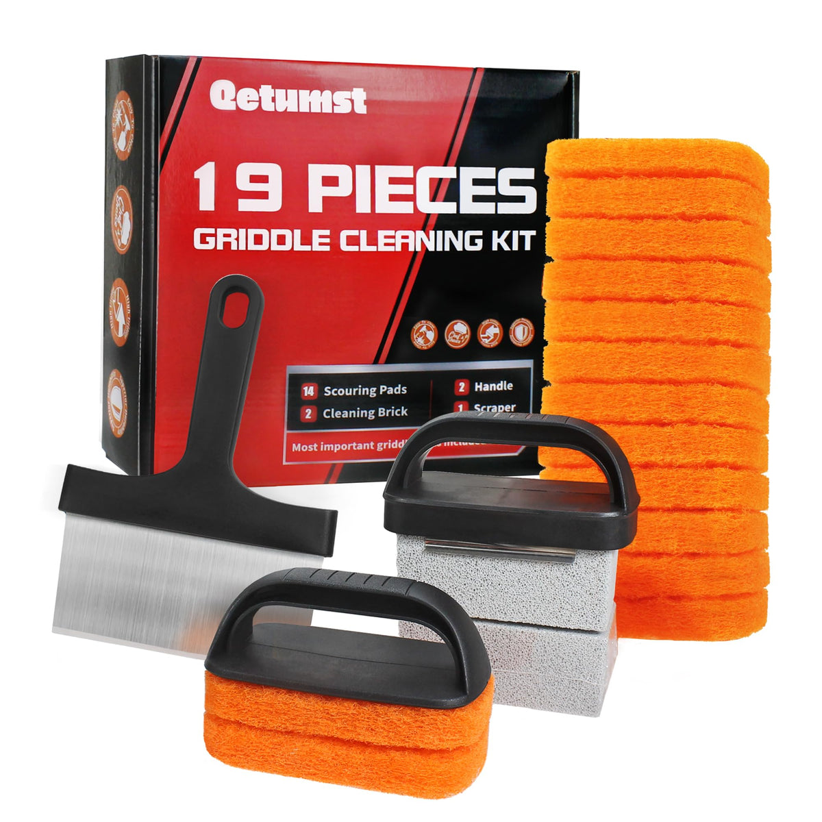 Qetumst upgraded griddle cleaning kit griddle-scraper for quick residue removal