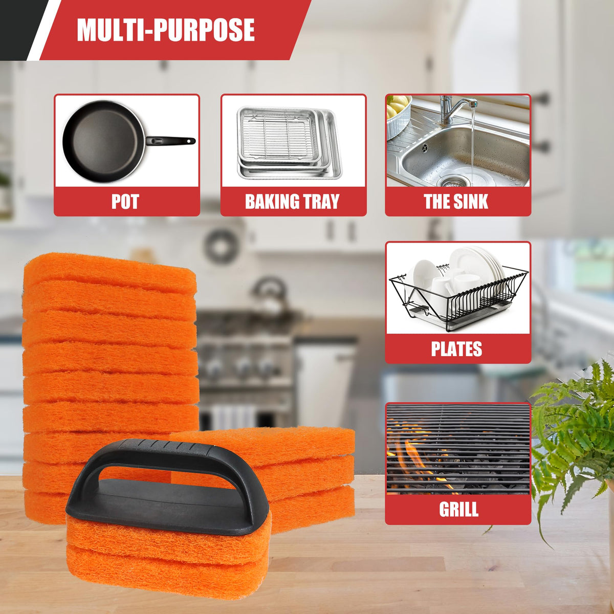 Qetumst upgraded griddle cleaning kit multipurpose-scraper doubles as BBQ scraper