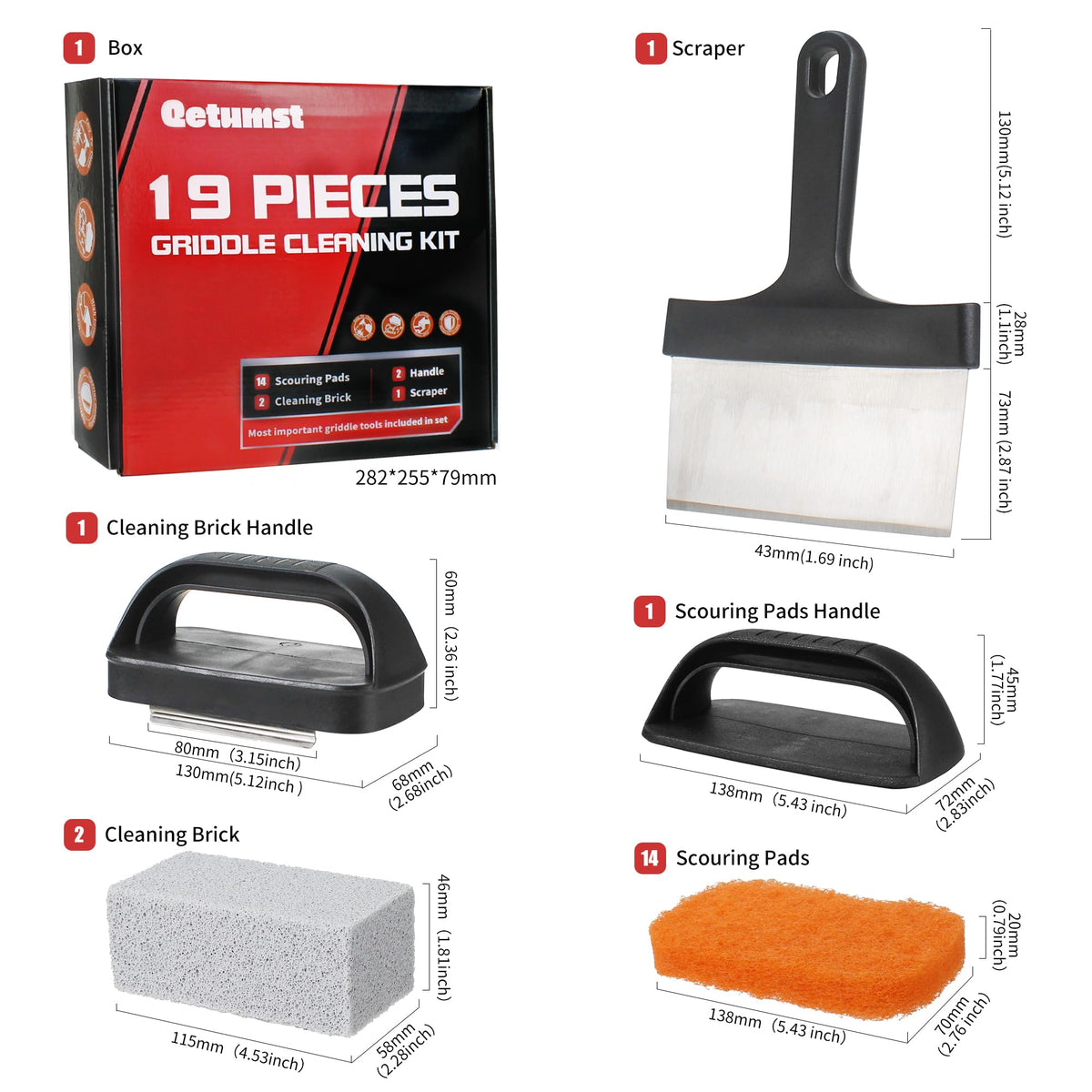Qetumst upgraded griddle cleaning kit scouring-pads for safe hot or cold cleaning