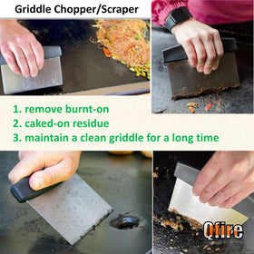 Qfire scraper on Traeger Flatrock close-up showing sturdy steel