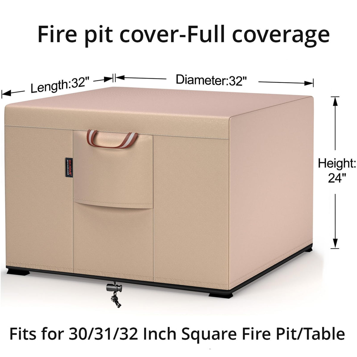 QH.HOME 900D tear-resistant square fire pit cover guards against outdoor wear.