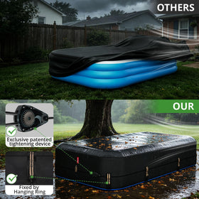 QH.HOME pool cover side view highlights windproof design and durable edges.