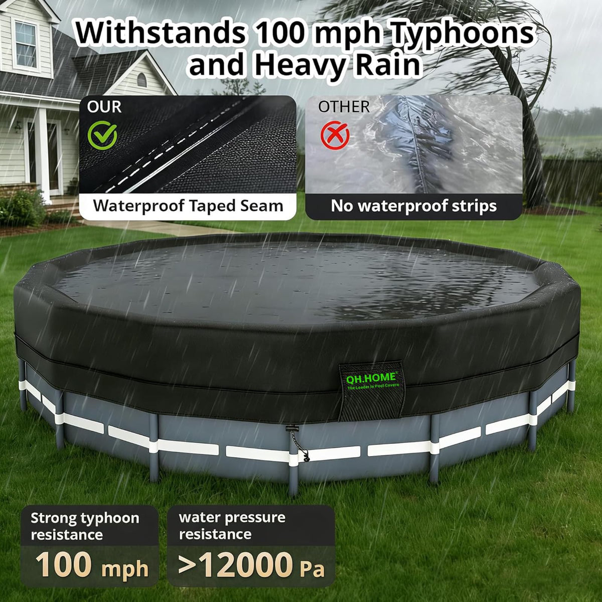 QH.HOME tear-resistant 550D fabric for durable, long-lasting pool protection.