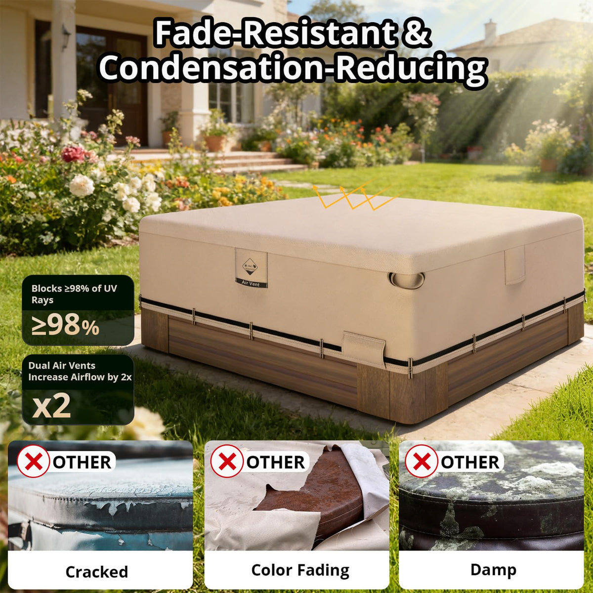 QH.HOME 600D polyester fabric resists fading and endures sun exposure.