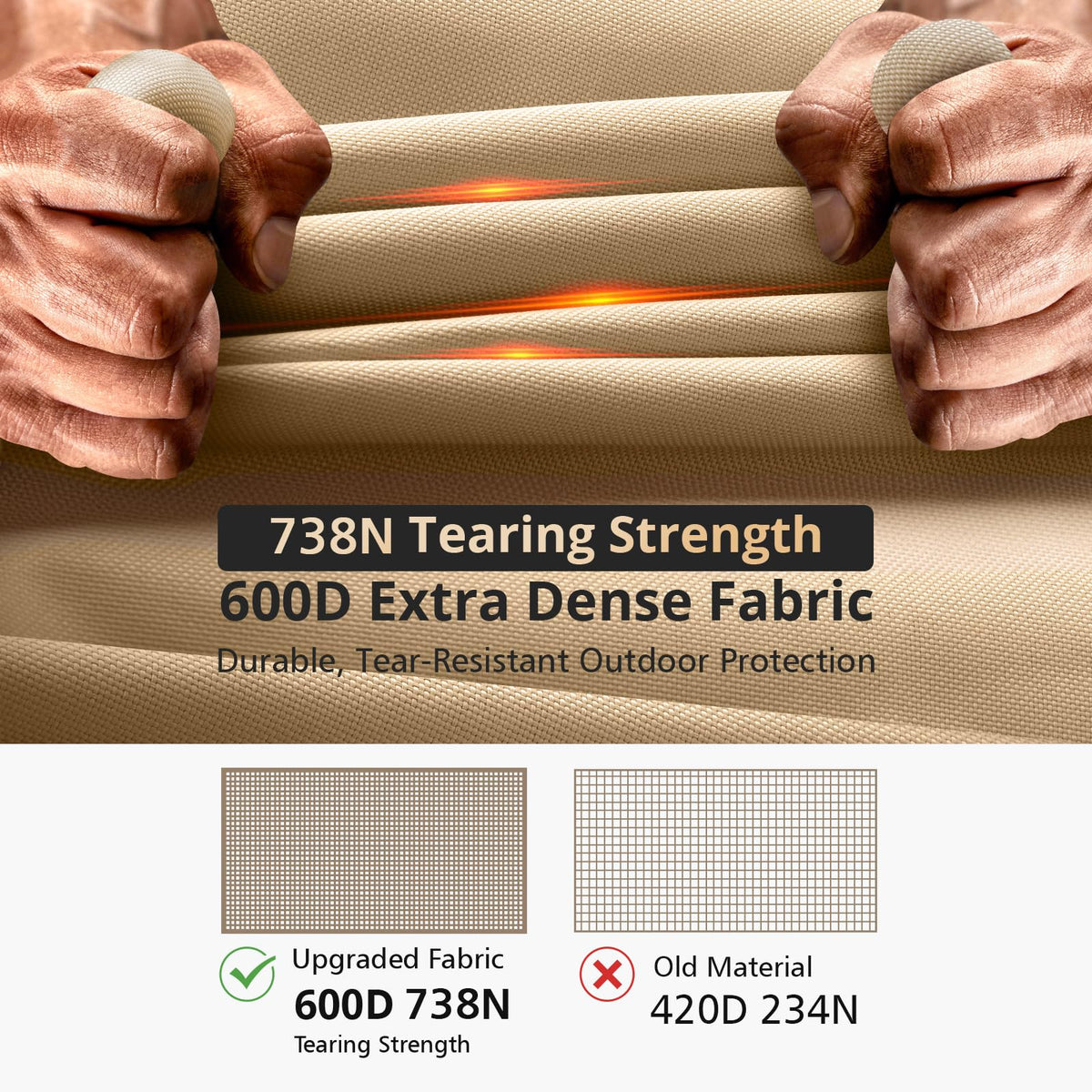 QH.HOME 738N max tension fabric close-up showing 600D durability.