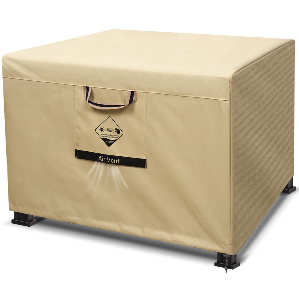 QH.HOME 738N max tension cover front view protects square fire pit from rain.