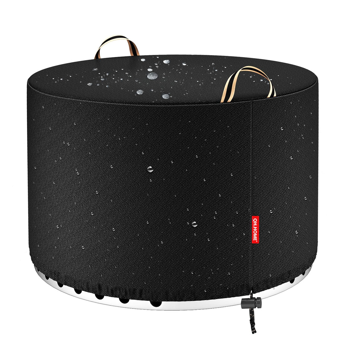 QH.HOME 900D Yukon round cover on fire pit showing durable protection