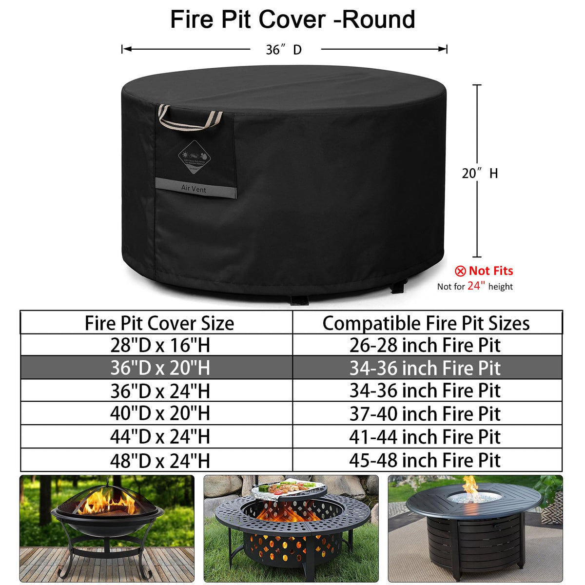 QH.HOME round fire pit cover, 20-inch height fully shields the pit.