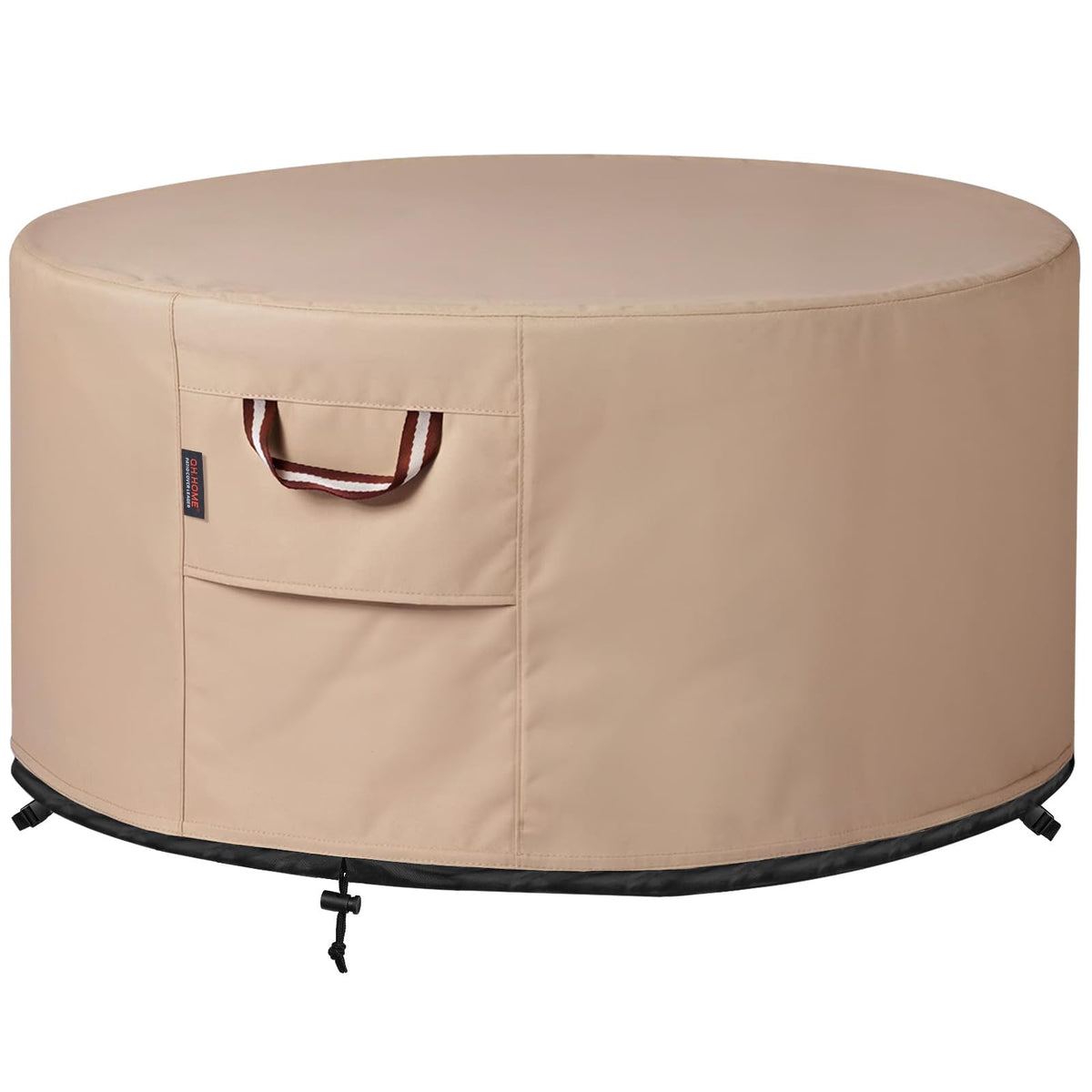 QH.HOME round fire pit cover on a 44-inch pit provides full protection