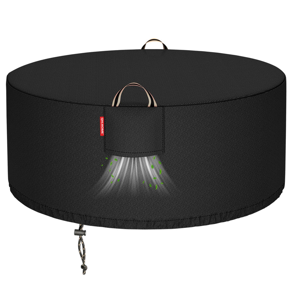 QH.HOME round 44-inch fire pit cover in 900D fabric protecting against wear