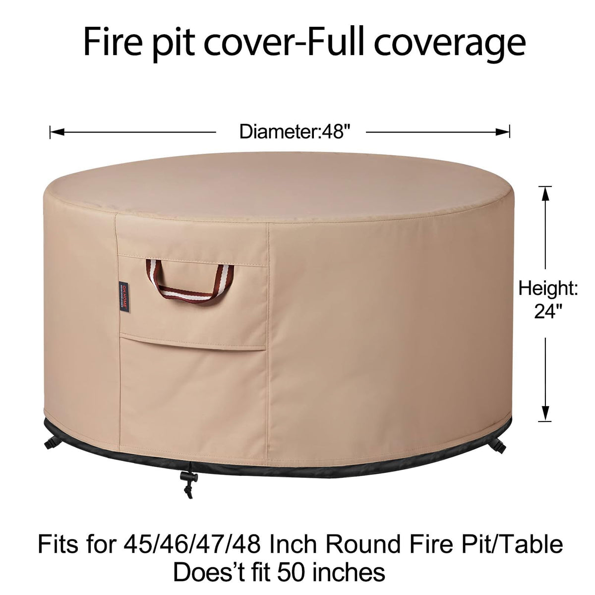 QH.HOME fire pit cover waterproof seal demonstrates rainproof protection for your pit