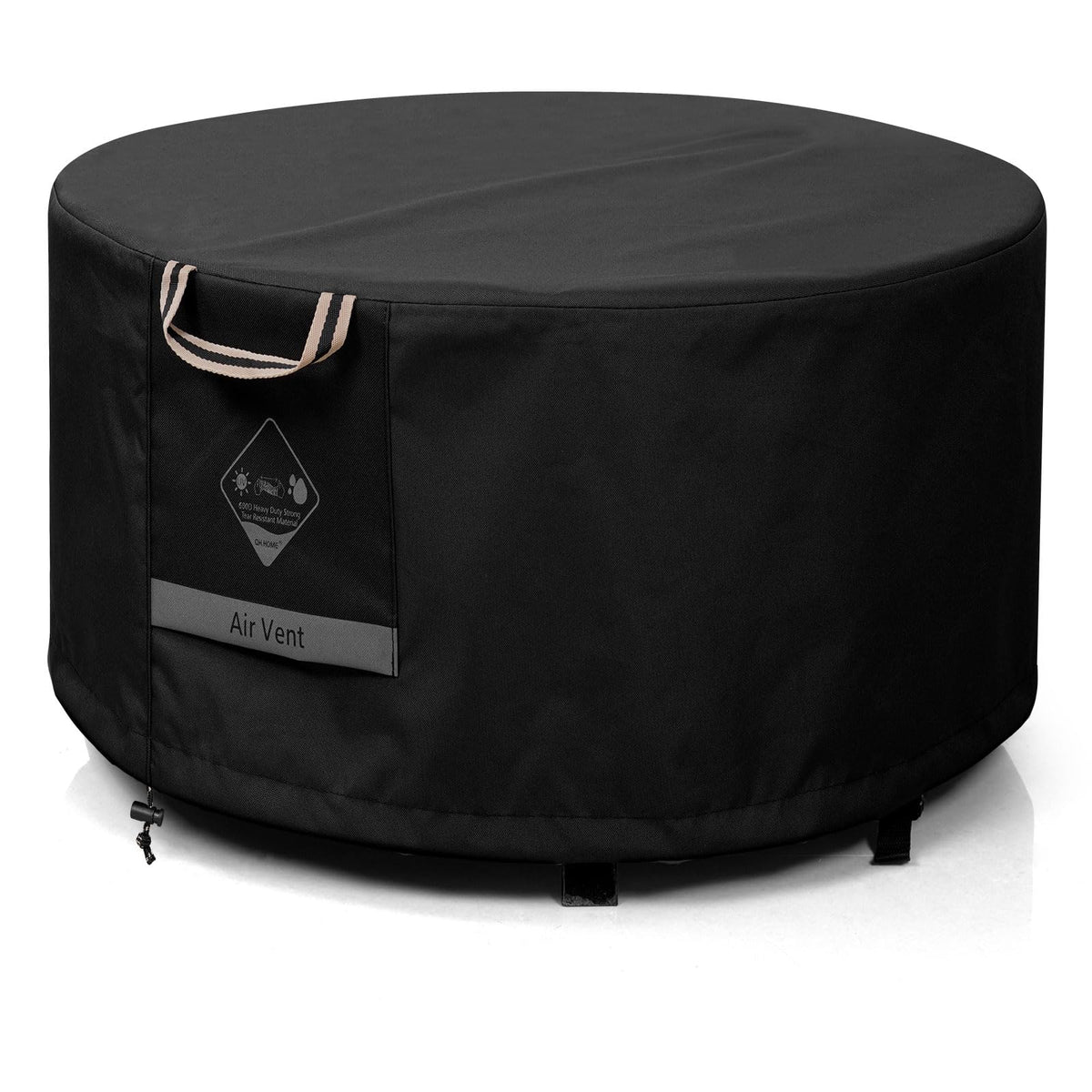 QH.HOME round fire pit cover, 48-inch diameter, protects from rain and debris.