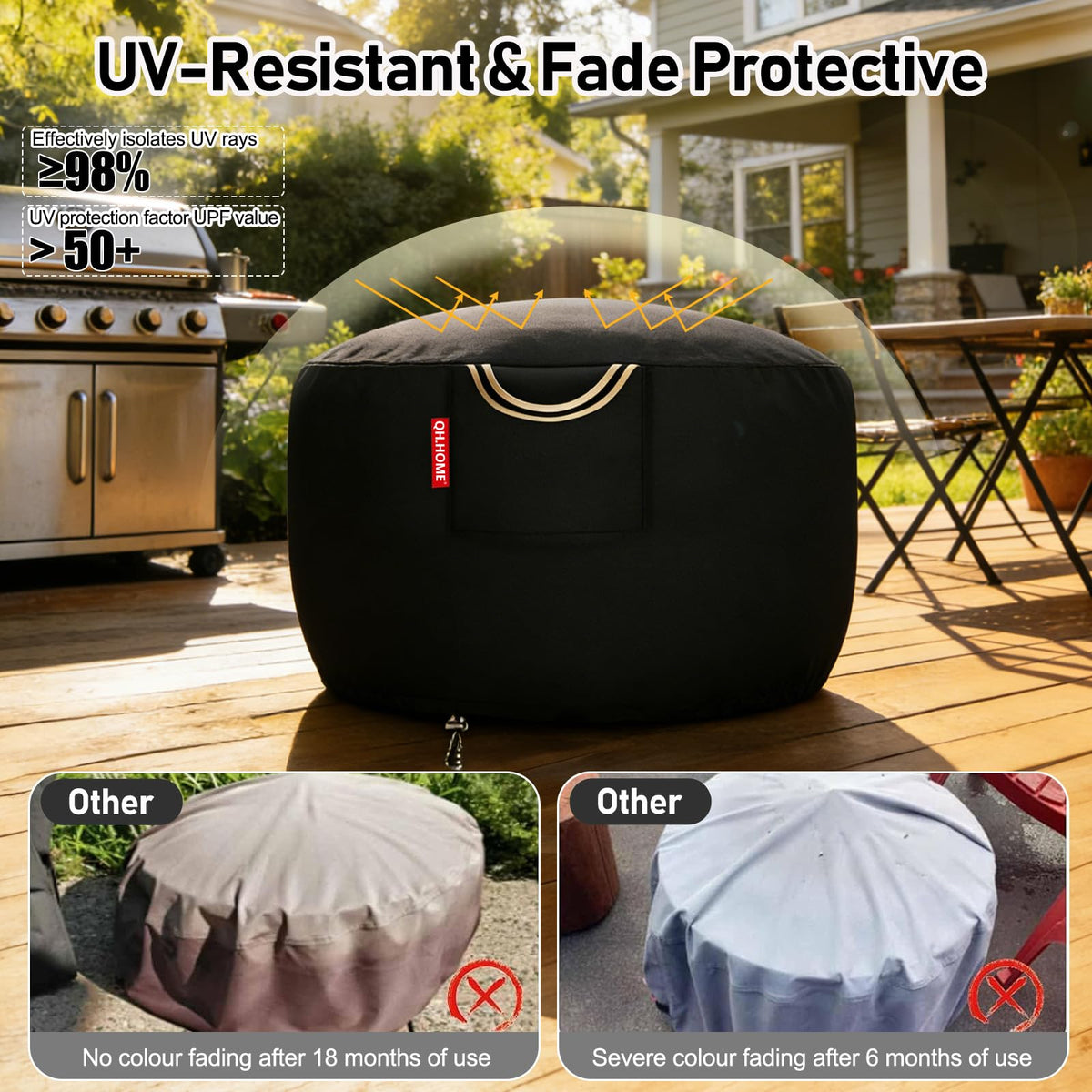 QH.HOME easy-on-off round fire pit cover for quick setup