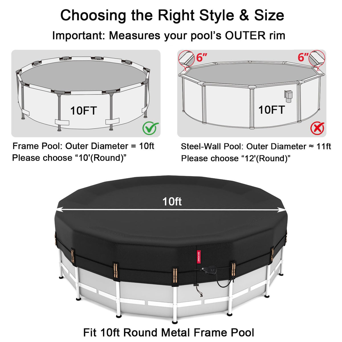 QH.HOME patented triple windproof design shown with ratchet system and drawstring