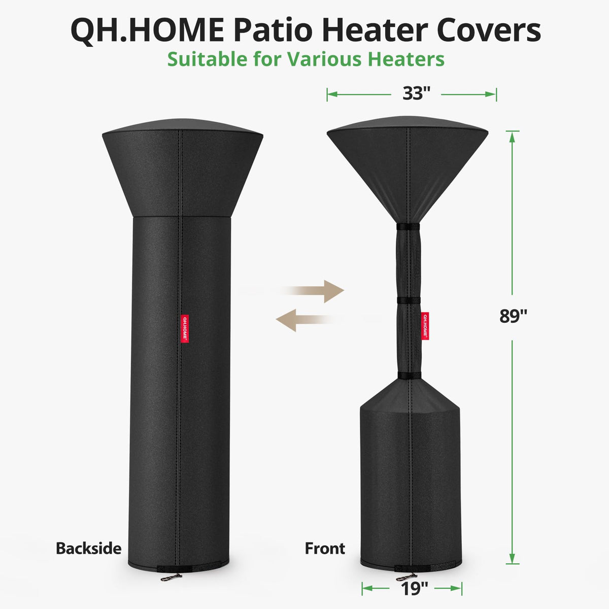 QH.HOME durable black patio heater cover ready for all seasons.