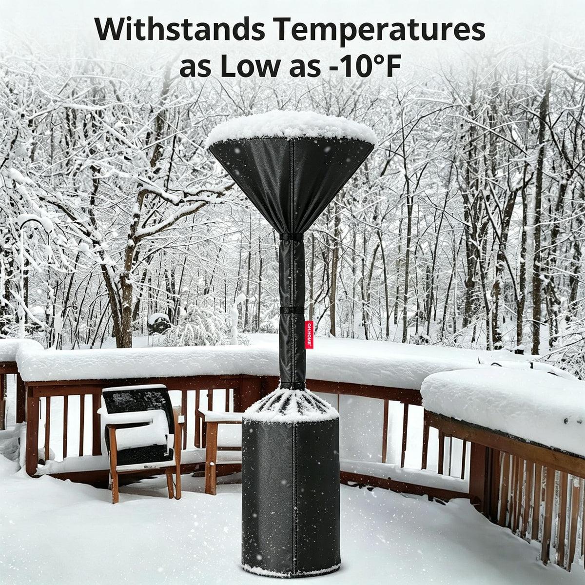 QH.HOME easy-install patio heater cover with full-length zipper.