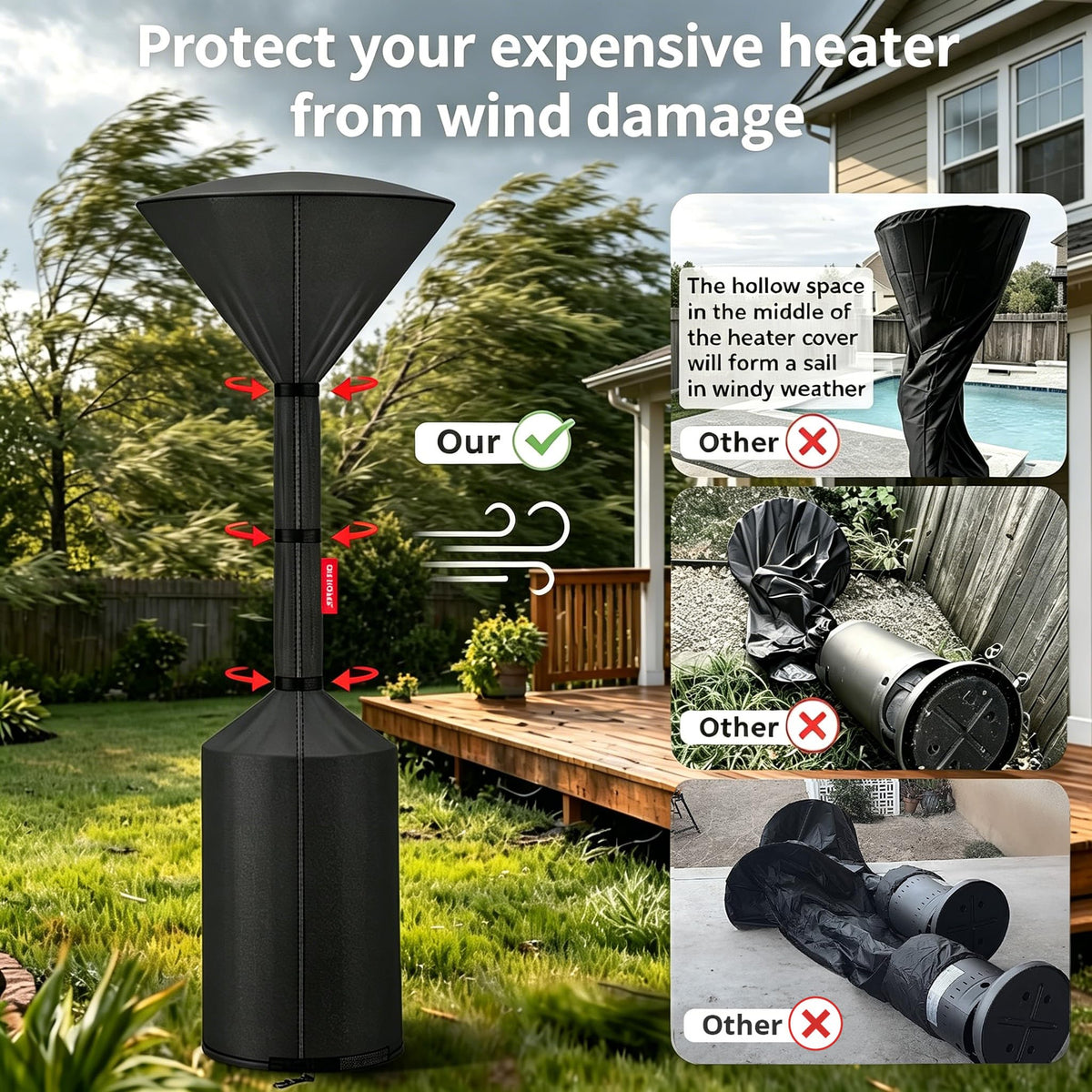 QH.HOME cover with wind-fit design prevents sail during windy evenings.