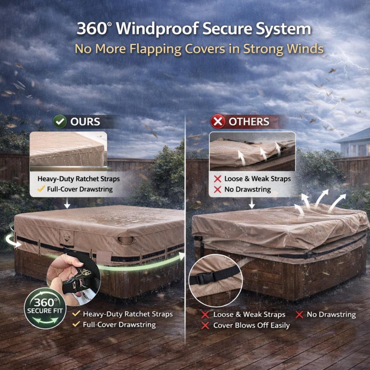 QH.HOME size guide 85x85 for precise fit on compatible hot tubs.
