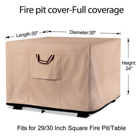 QH.HOME 900D tear-resistant cover keeps square fire pit safe.