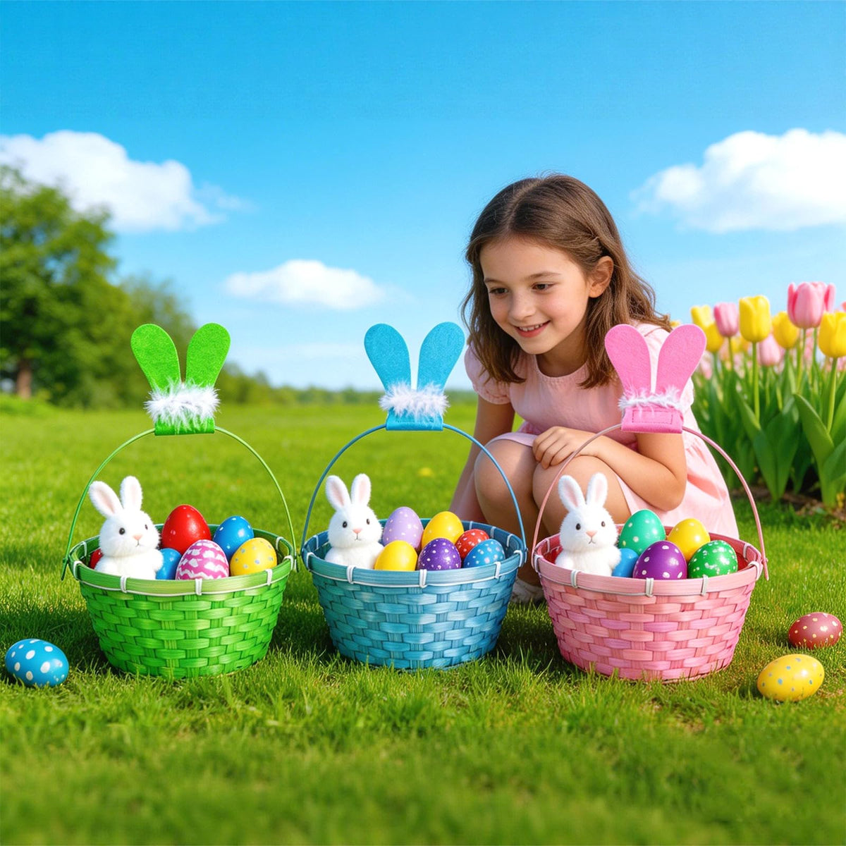 QHou Easter party favor basket for gifts and decor at events.