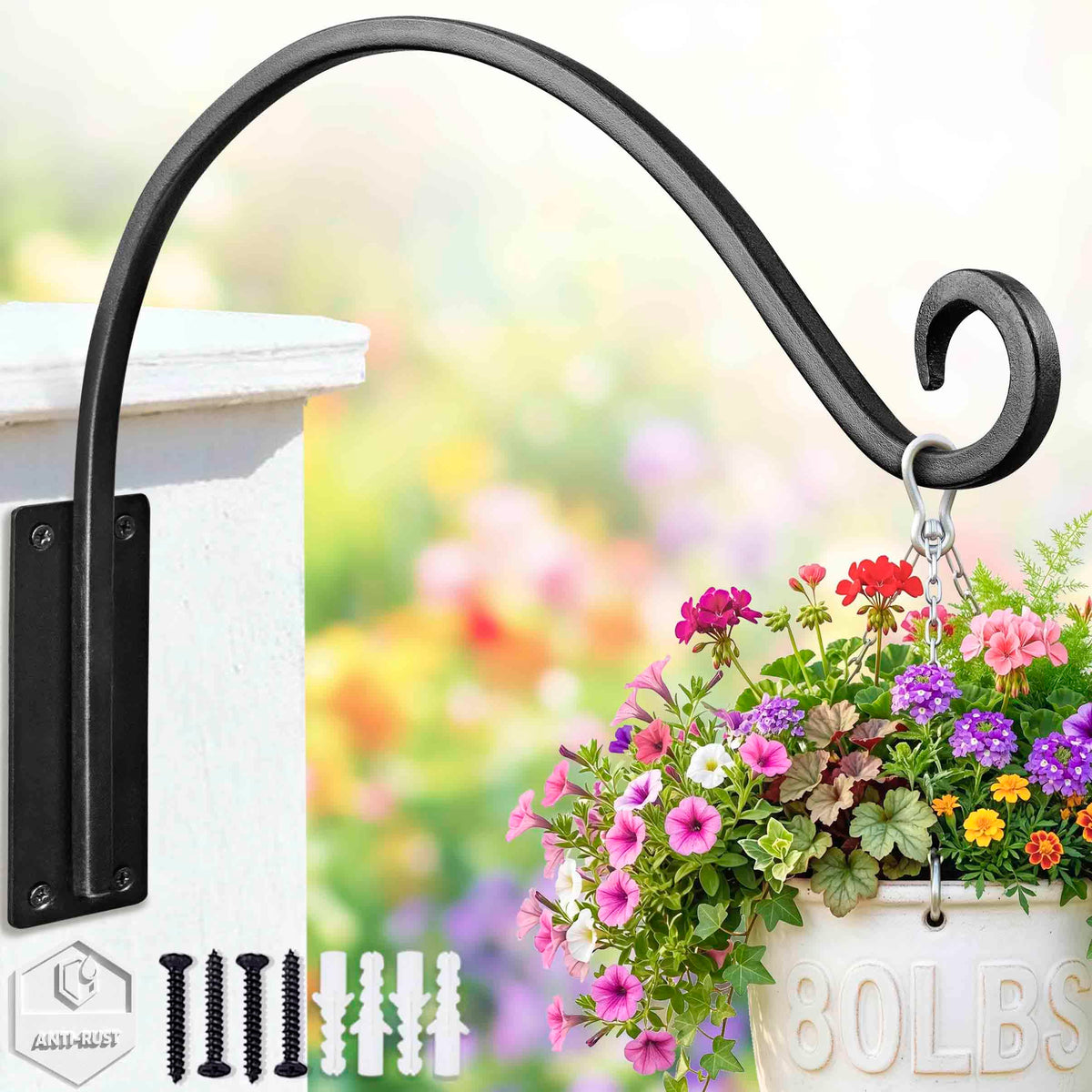 Qiang Ni plant hanger 16-inch bracket for sturdy outdoor pots and bird feeders.