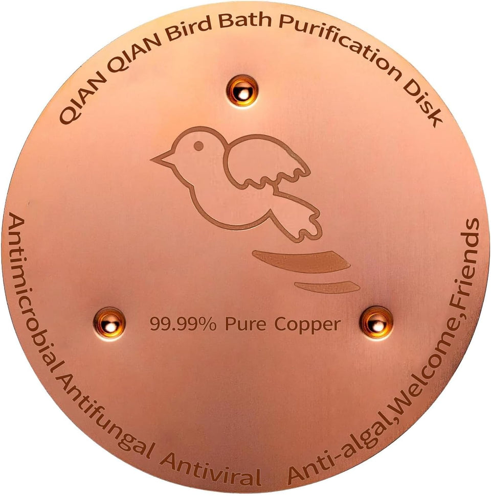 QIANQIAN Bird Bath Copper Disk promotes cleaner water via copper ionization.