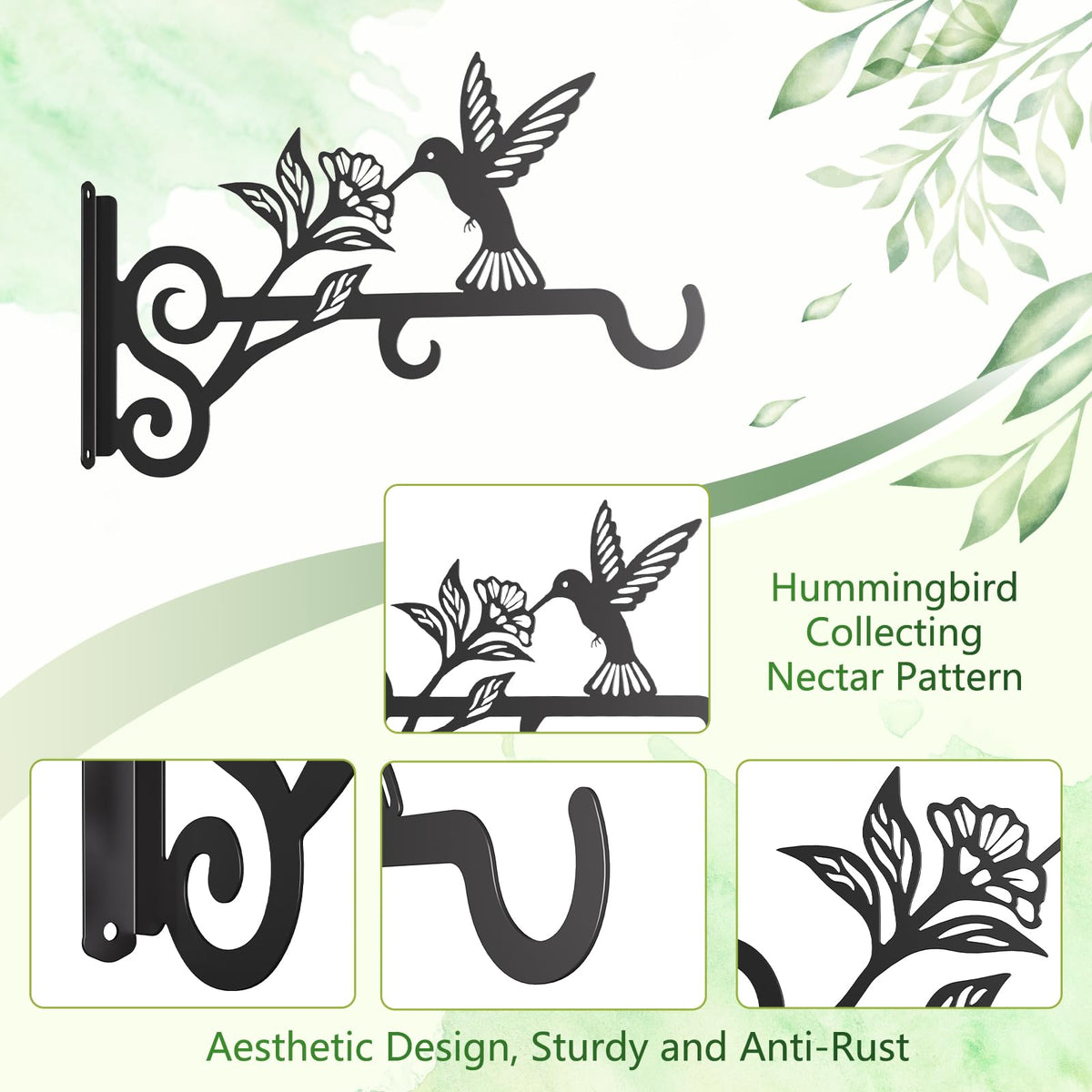 Qiaogreen hanging basket bracket supports garden plants on a patio.