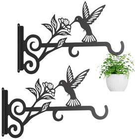 Qiaogreen hummingbird pattern bracket supports a 10-inch planter outdoors.