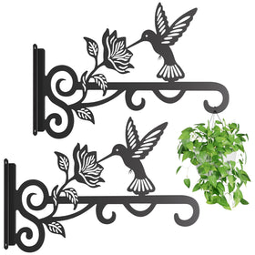 Qiaogreen hummingbird pattern bracket enhances outdoor decor with plant display.