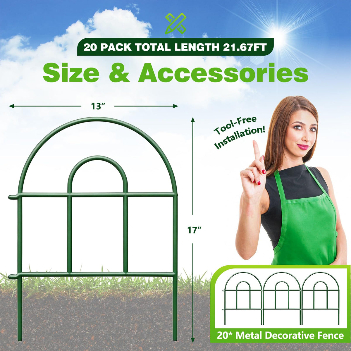 QIAOKAIYAN 20-panel fence set shown as a flexible border for garden separation.