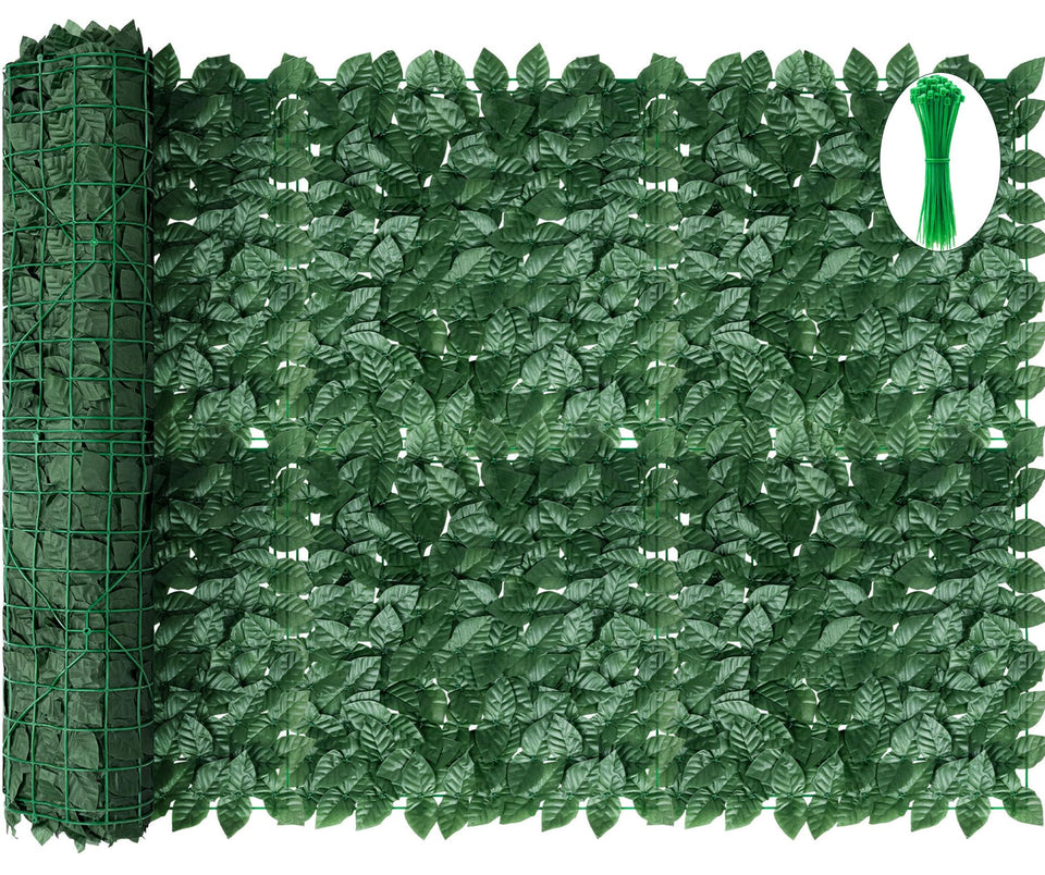 QIAOKAIYAN artificial ivy fence close-up of dense leaves for lifelike privacy outdoors.