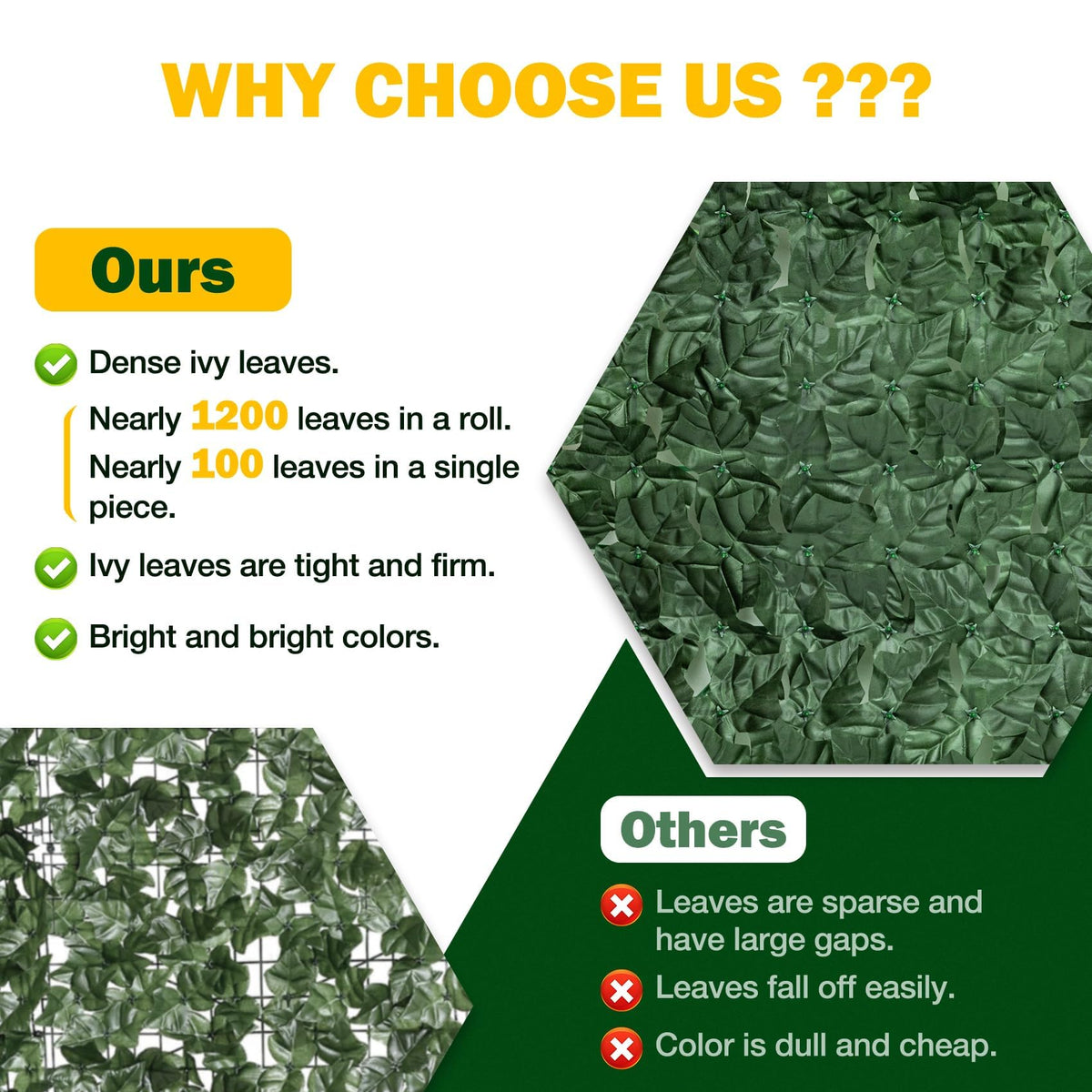 QIAOKAIYAN ivy screen demonstrates easy DIY privacy installation for fences and frames.