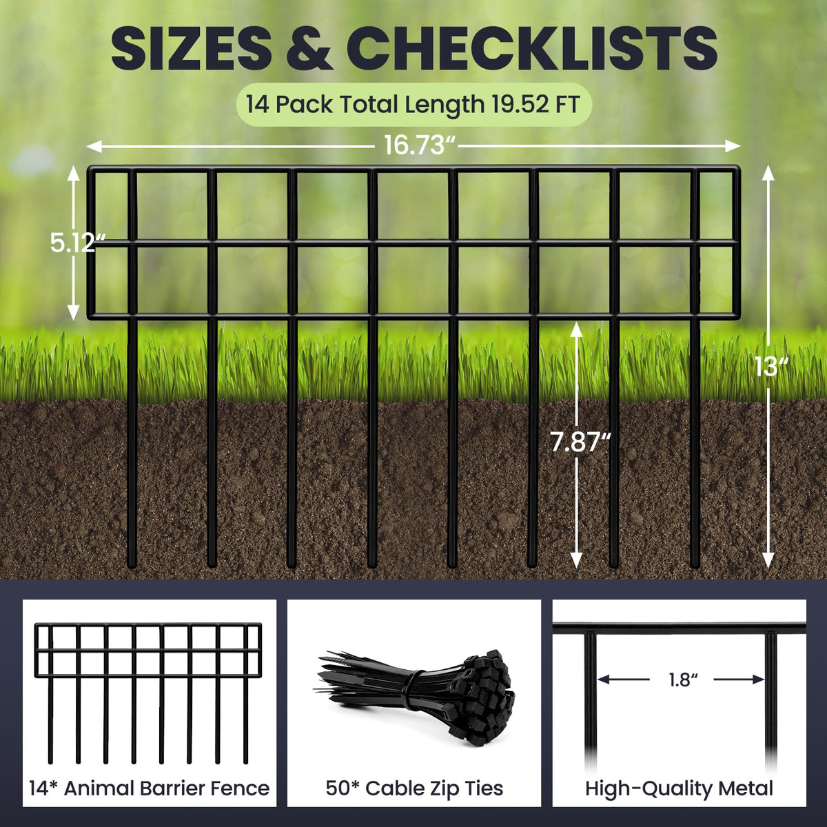 QIAOKAIYAN No-dig fence panel with crossbar adds stability for borders.
