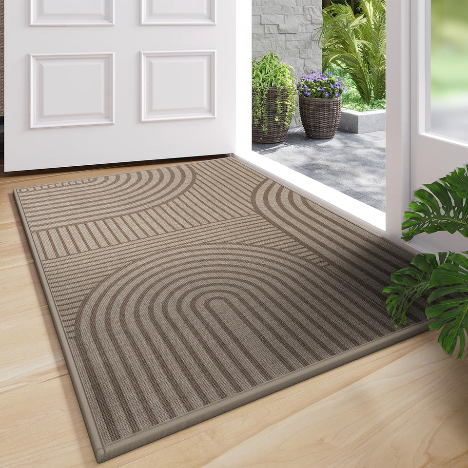 QiCaiJia front door mat 24x35 at entryway showing size and dirt-trapping design for clean thresholds