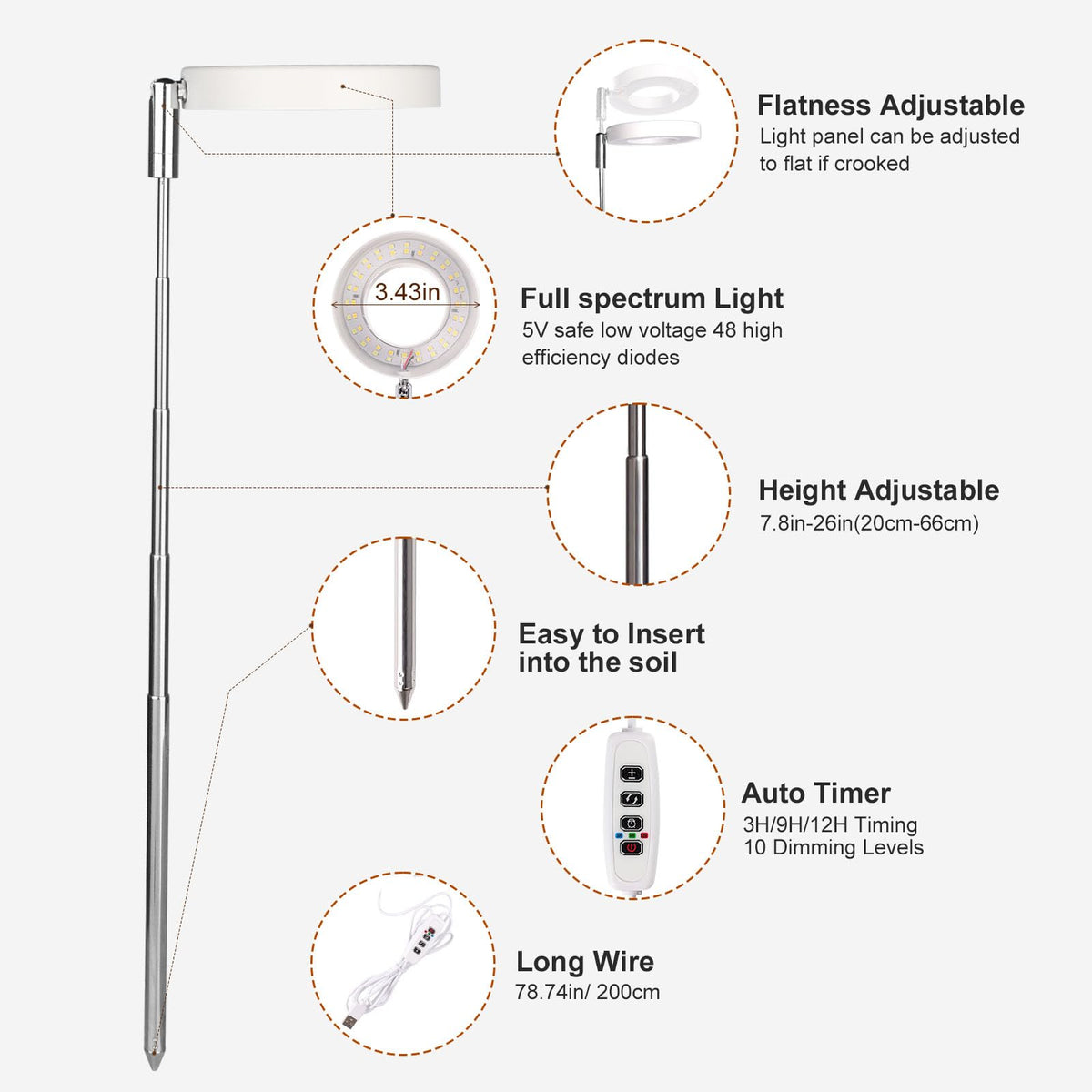 Qicodu grow light featuring 10-level dimming for seedlings to mature plants.