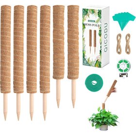 Qicodu moss poles demonstrate stackable height for tall Monstera support.