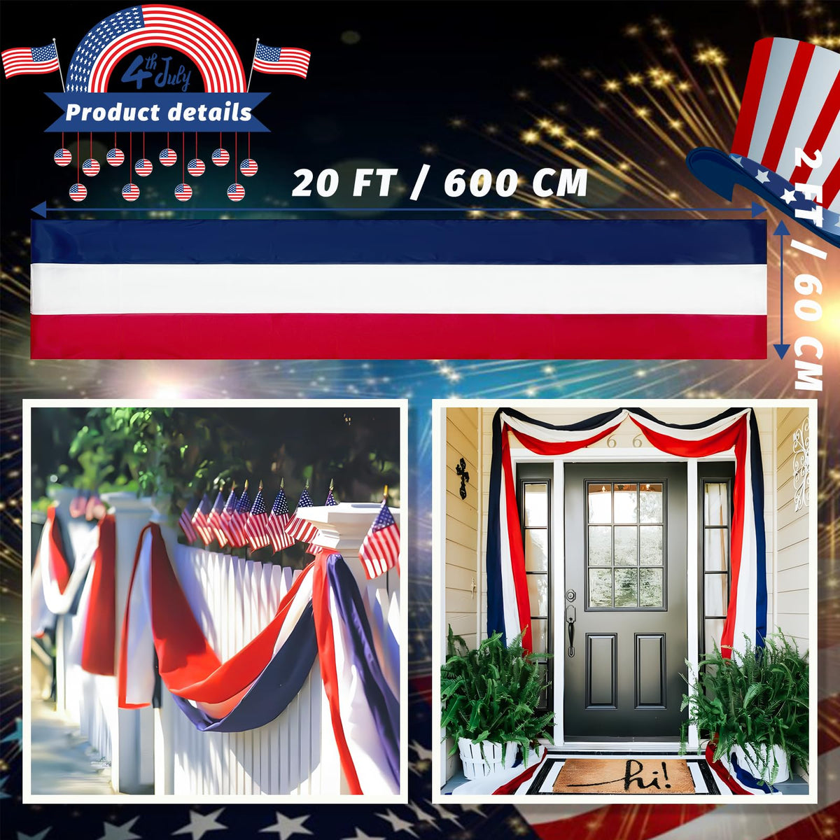 QIDSJCCBD patriotic bunting for outdoor events enhances party ambiance.
