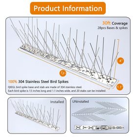 QIEGL 30ft coverage with 28-pack deters multiple birds along fences