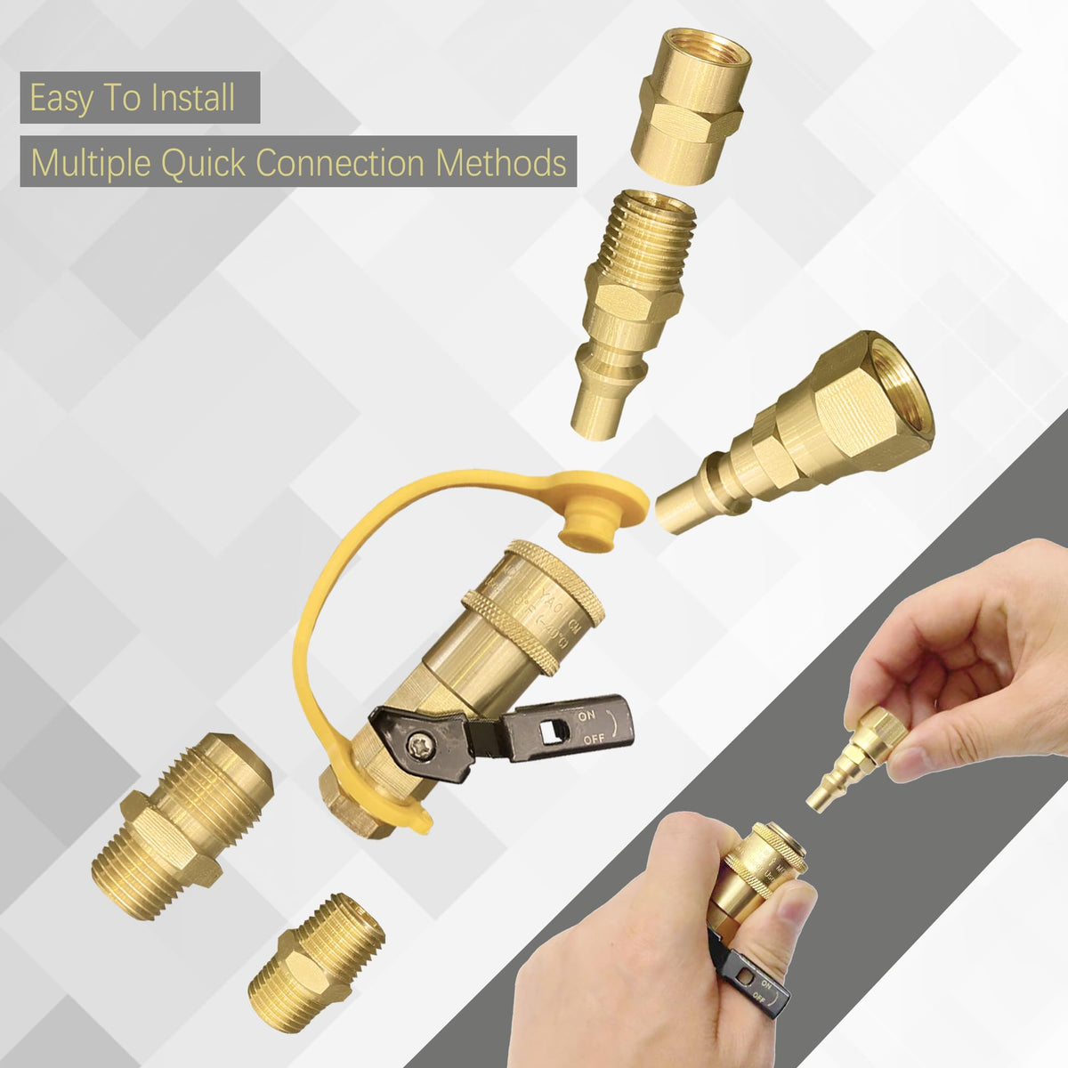 Qieoyk 1/4 NPT x 1/4 quick connect enabling easy propane connections.